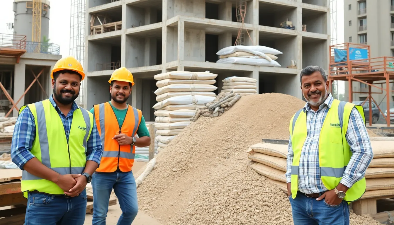 Satisfied construction team with delivered materials