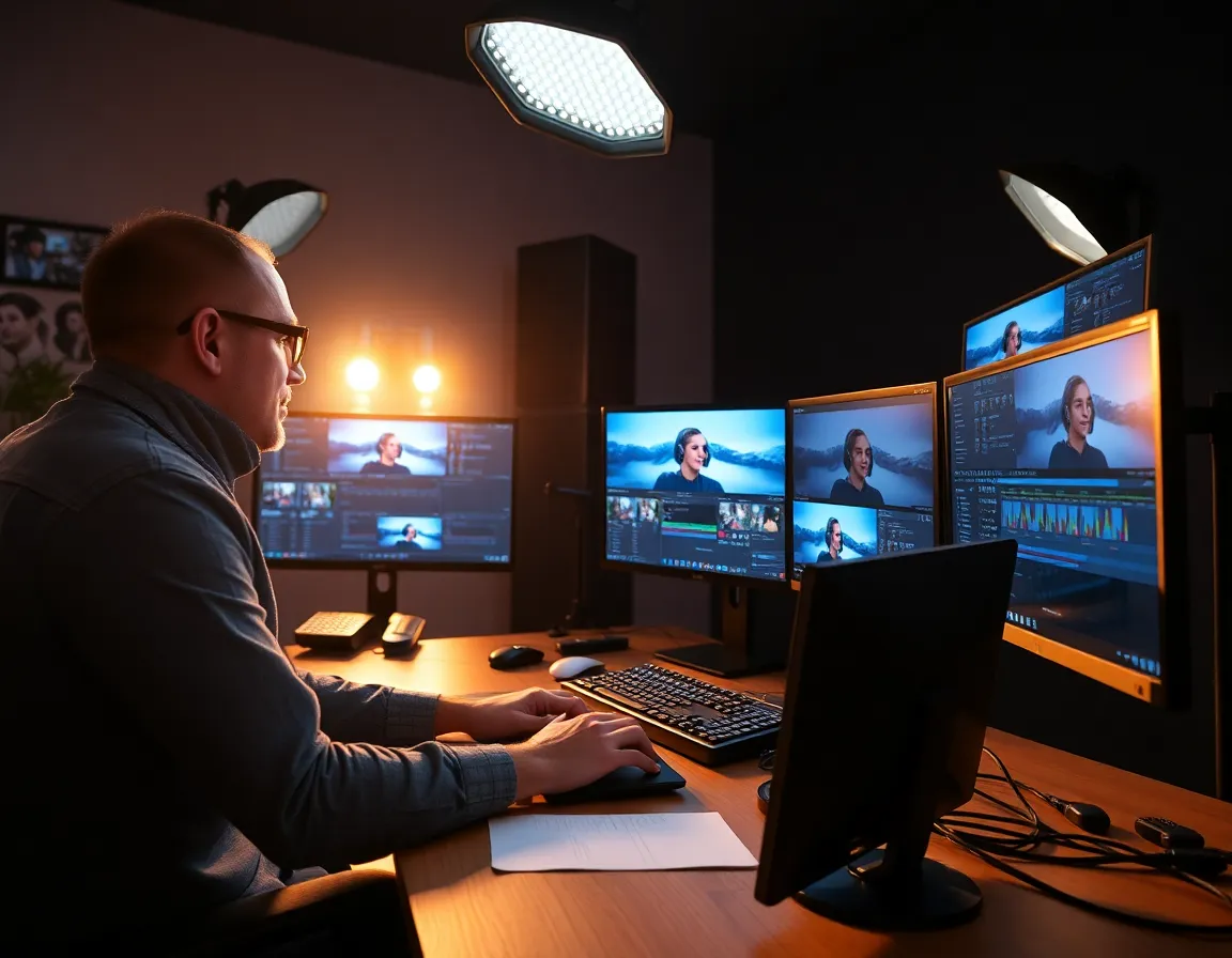 Professional video editing workspace