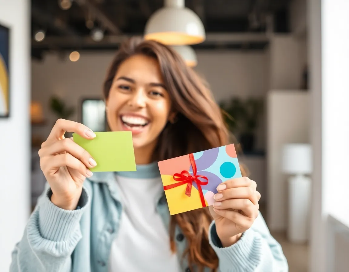 Person celebrating with gift card