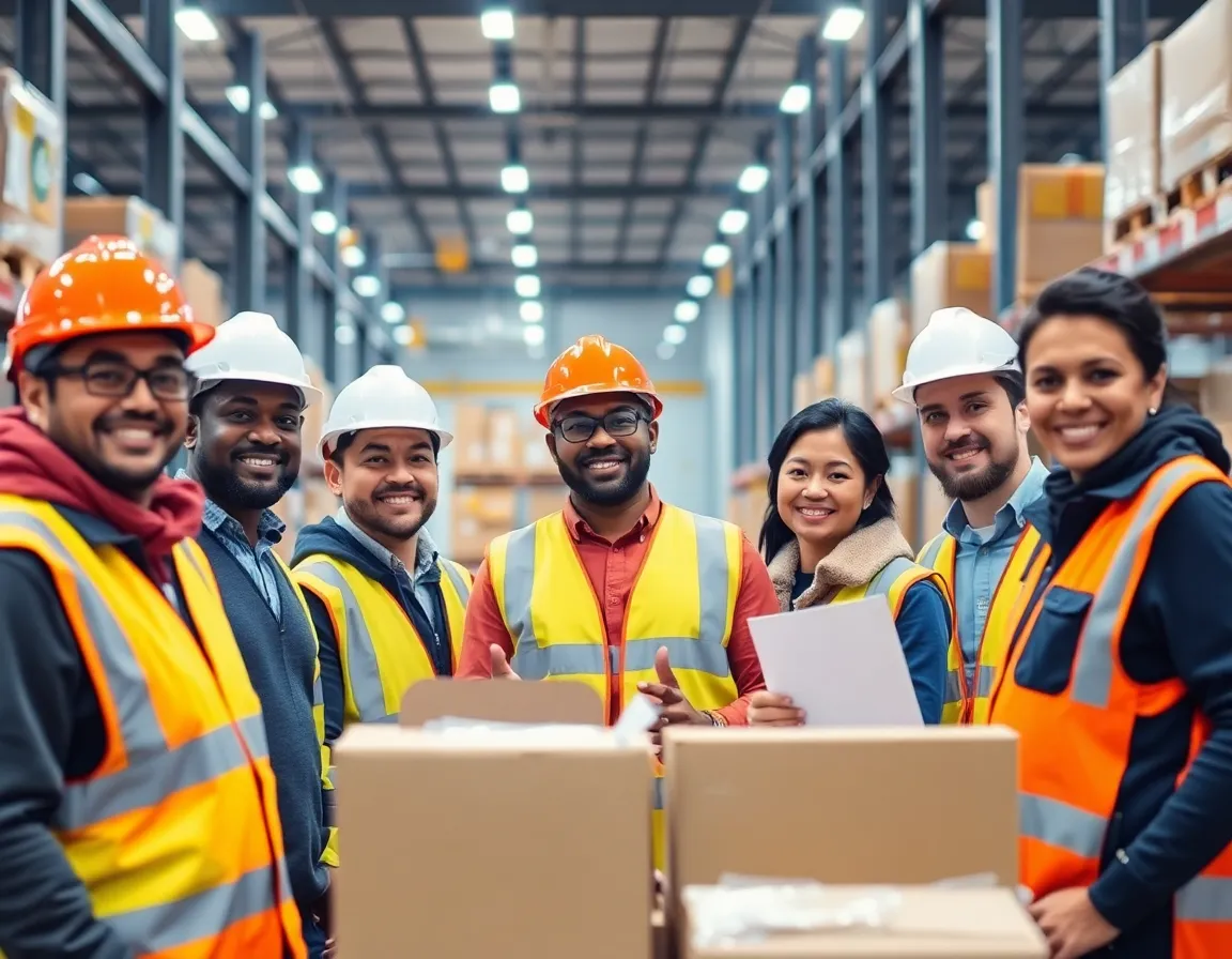 Team of warehouse supervisors and workers