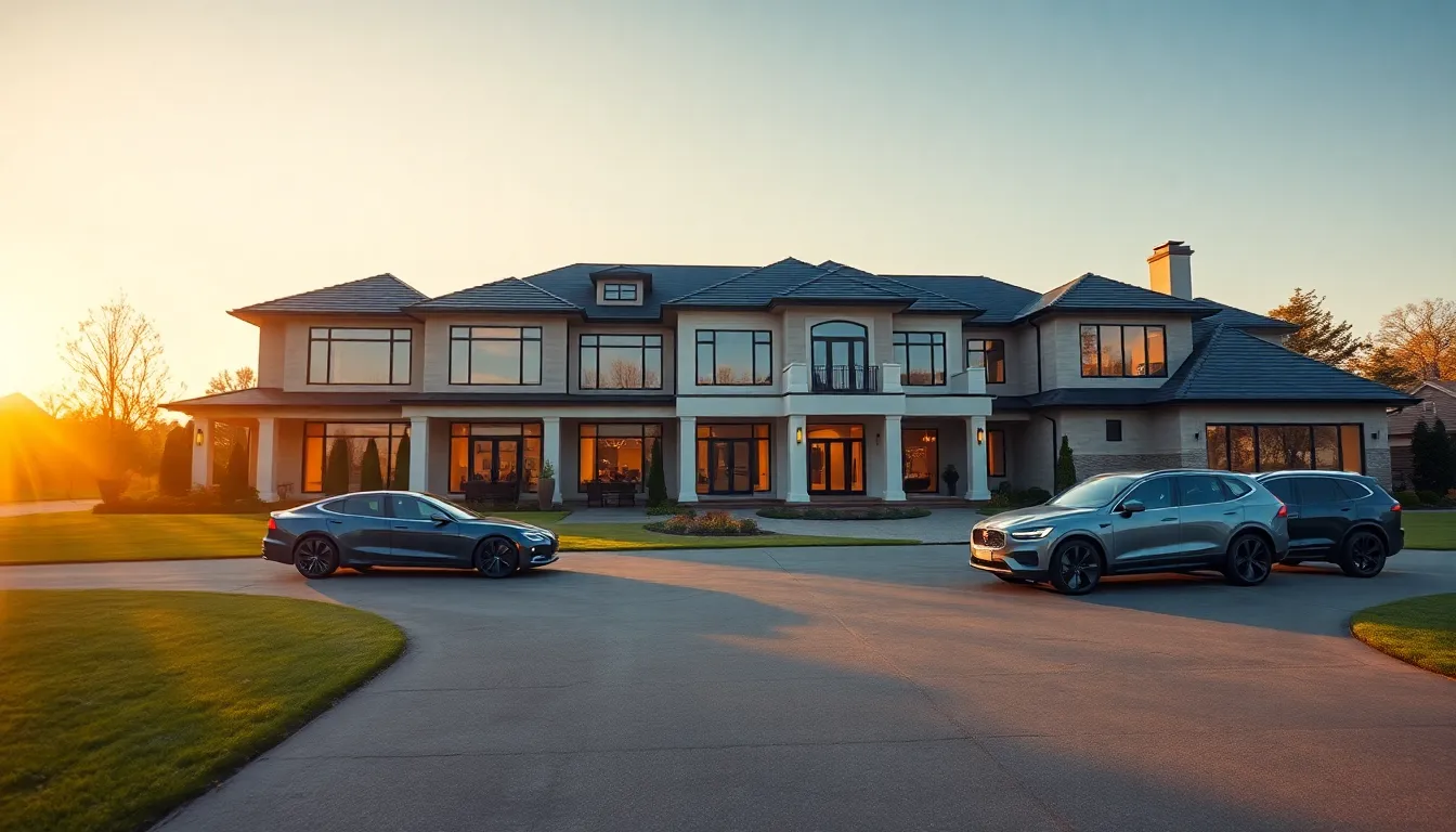 Luxury American mansion at golden hour
