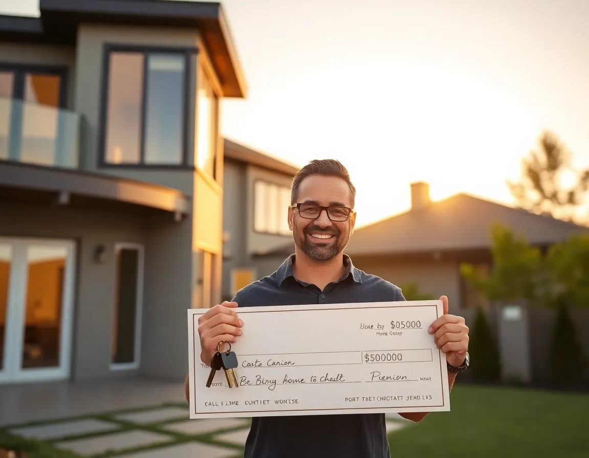 Happy homeowner with sold house
