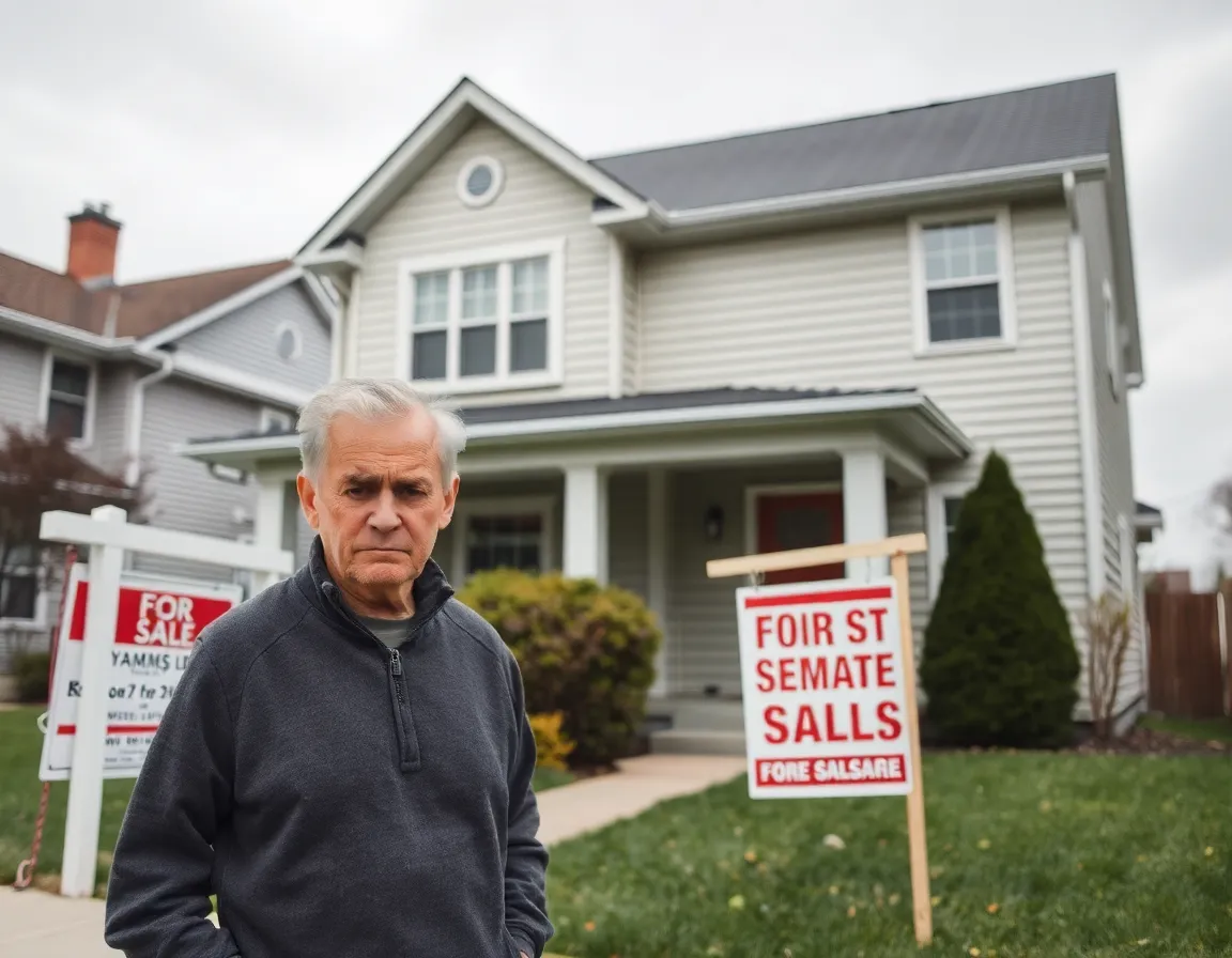 Stressed homeowner with house for sale