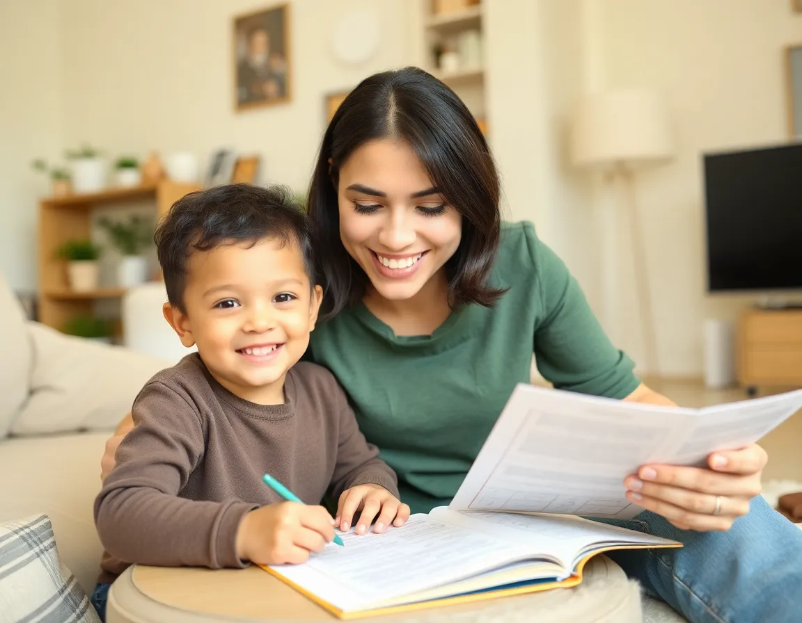 Parent and child enjoying learning time together at home