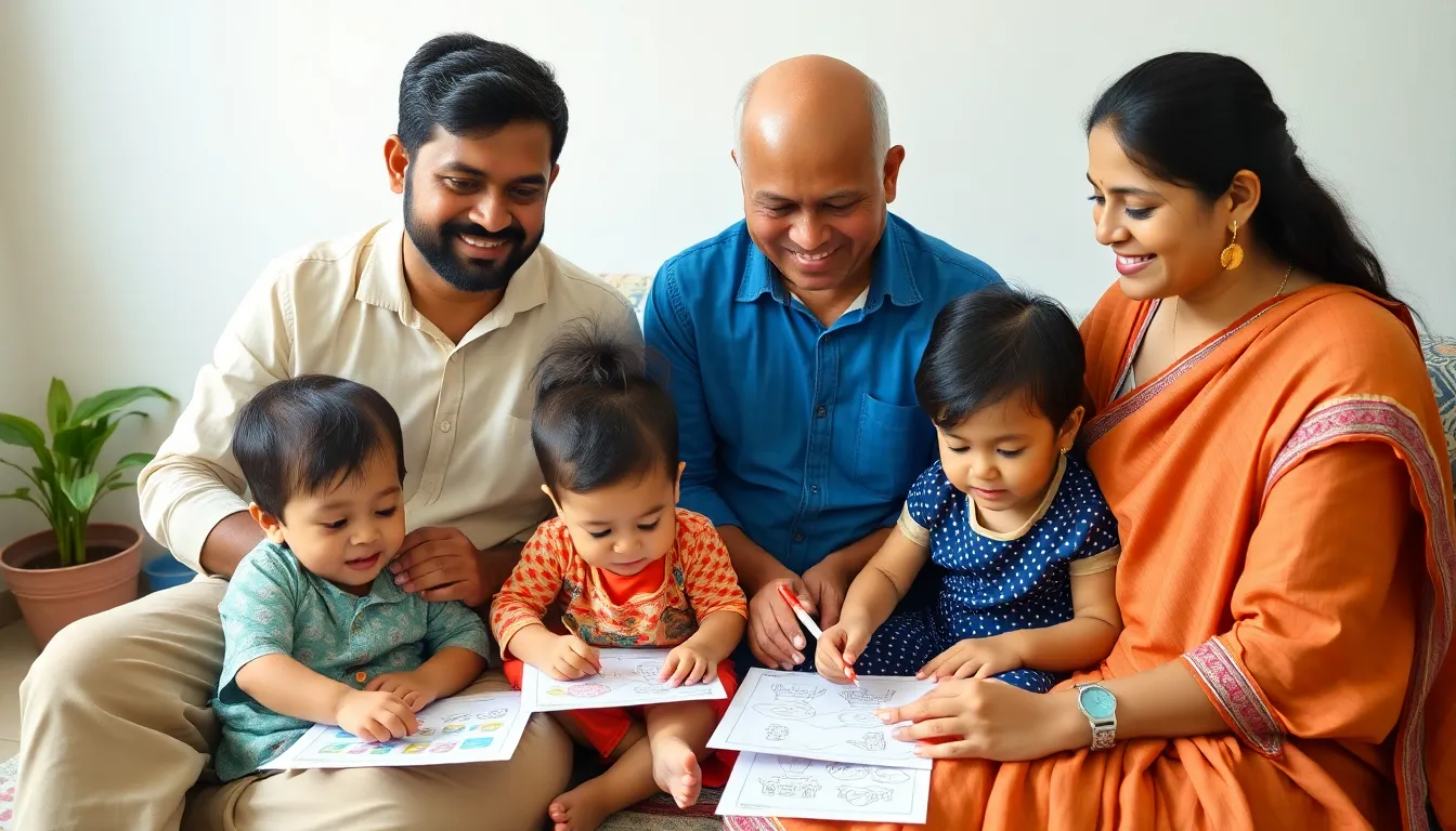 Happy parents and children learning together