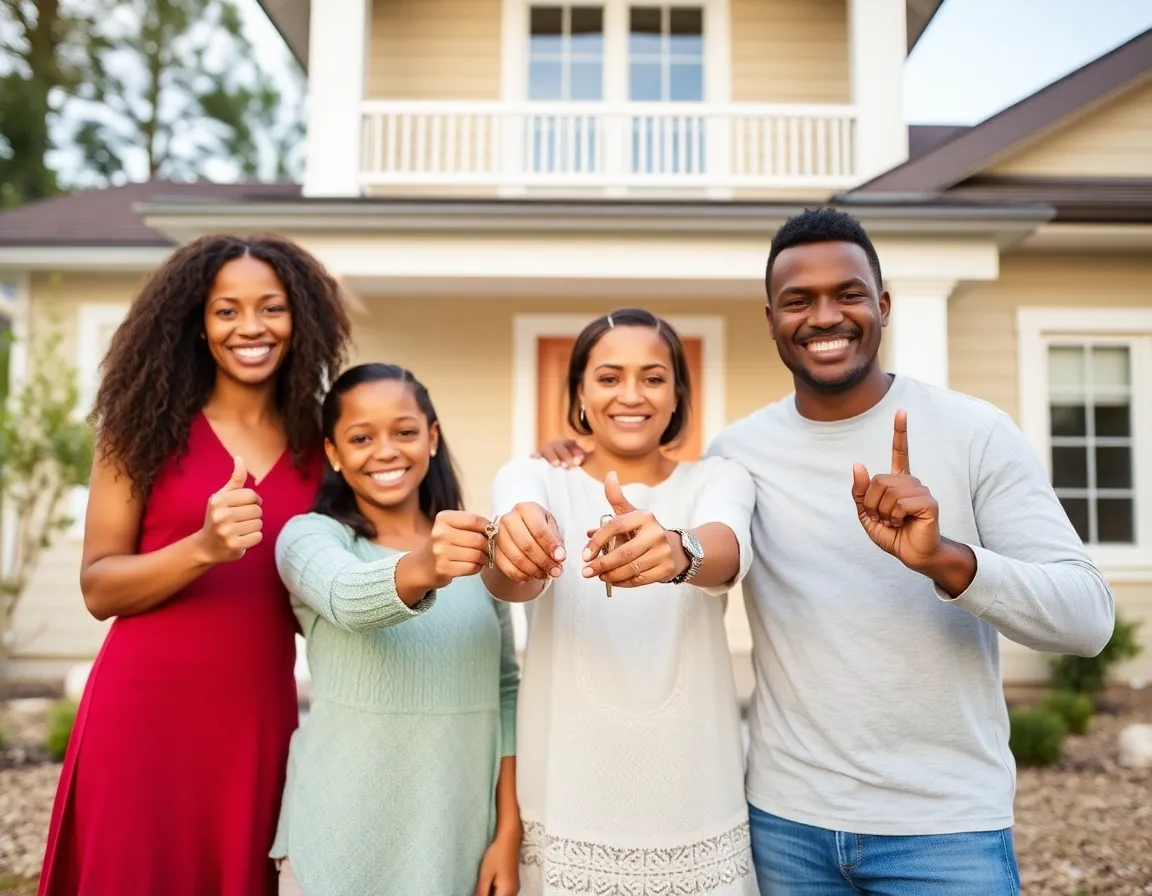 Family celebrating new home
