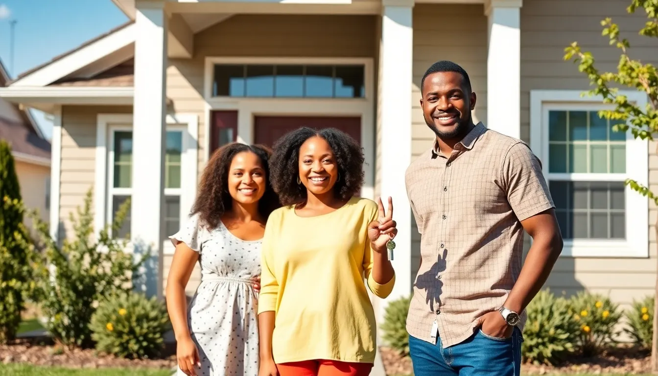 Happy family with keys to their new affordable home