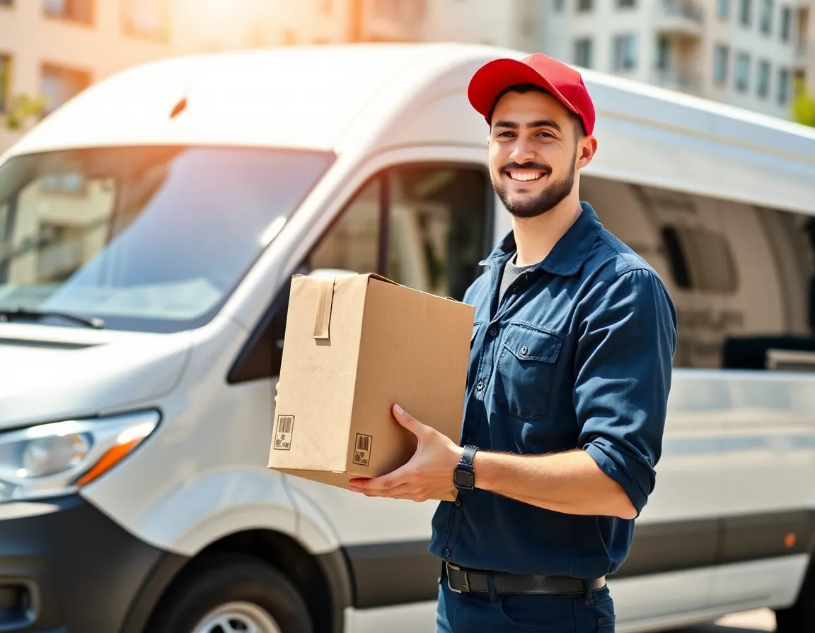 Happy delivery driver ready to work
