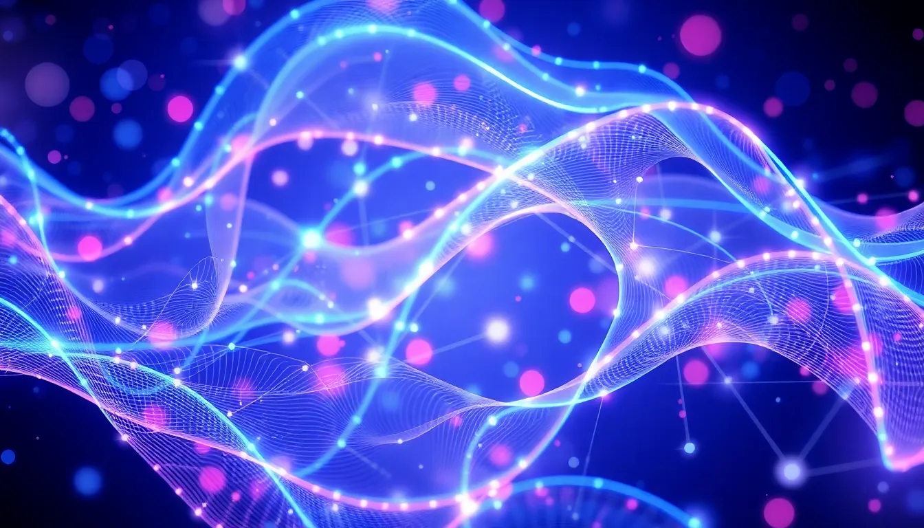 Beautiful AI technology background with flowing digital patterns